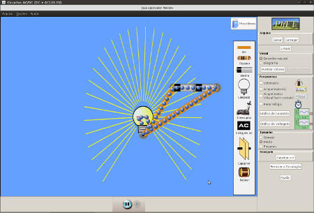 Captura de ecrã do kit de construção de circuitos disponível no PhET