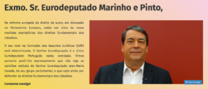 Associações apelam ao Eurodeputado Marinho e Pinto @marinhopintoeu que trave ataques aos direitos fundamentais #FixCopyright